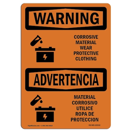 Signmission Safety Sign, OSHA WARNING, 3.5" Height, 5" Width, Corrosive Material Bilingual, Landscape OS-WS-D-35-L-12532